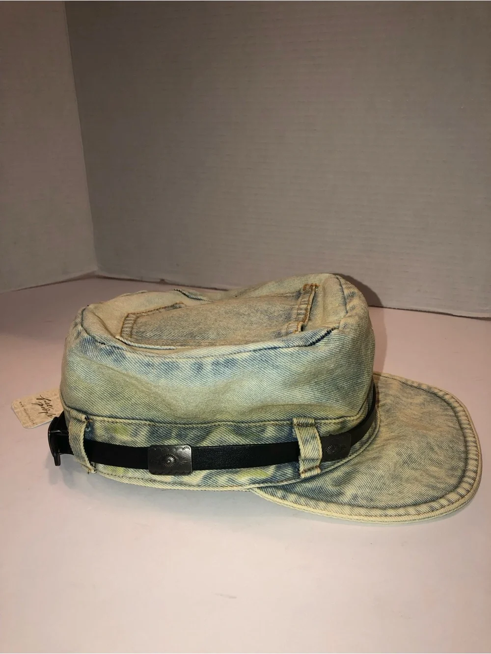 New Free People Washed Denim Jean Pocket Cadet Hat Cap
